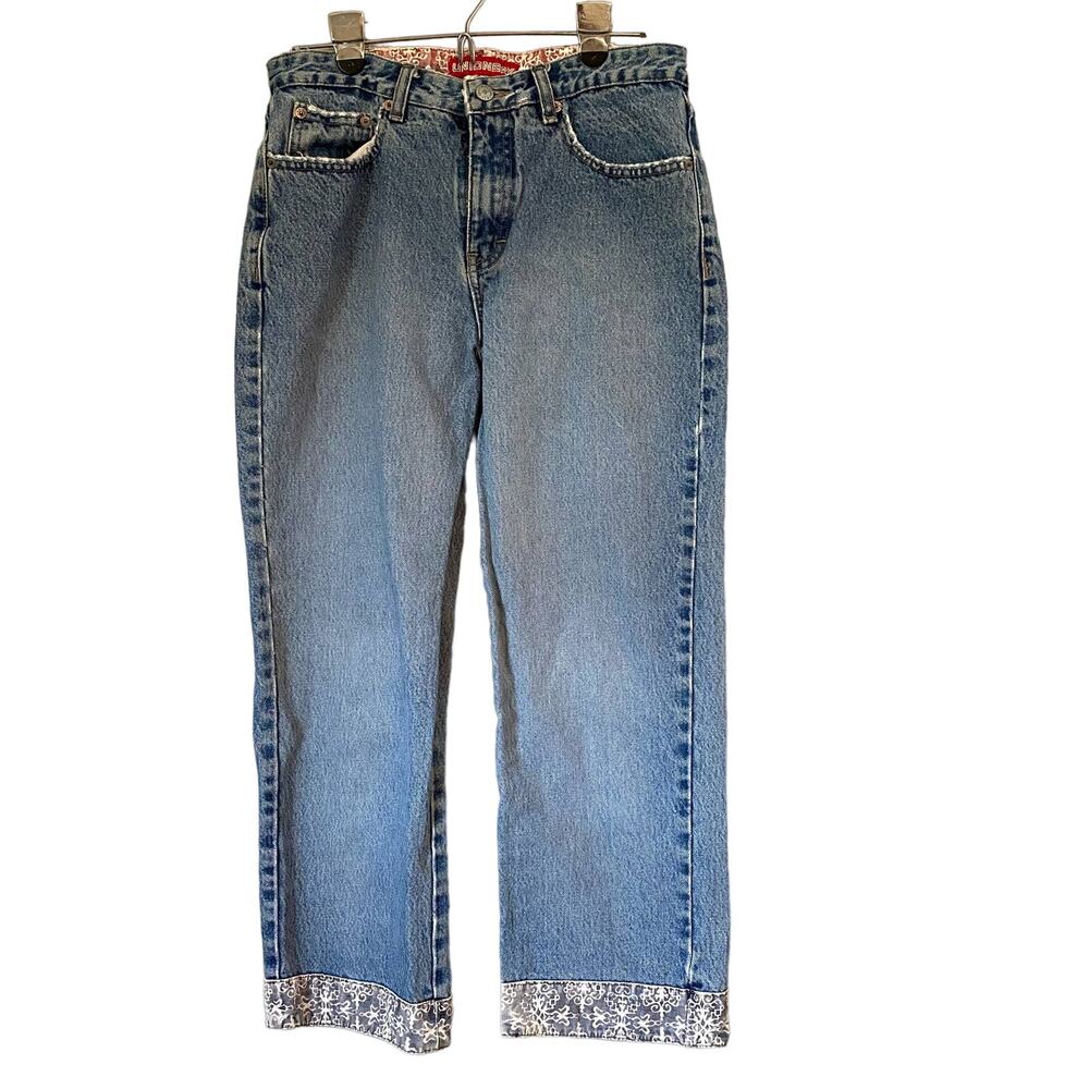 Union Bay Womens Vintge Sz 7 Jeans Capris Pockets Demin Blue Floral Straight